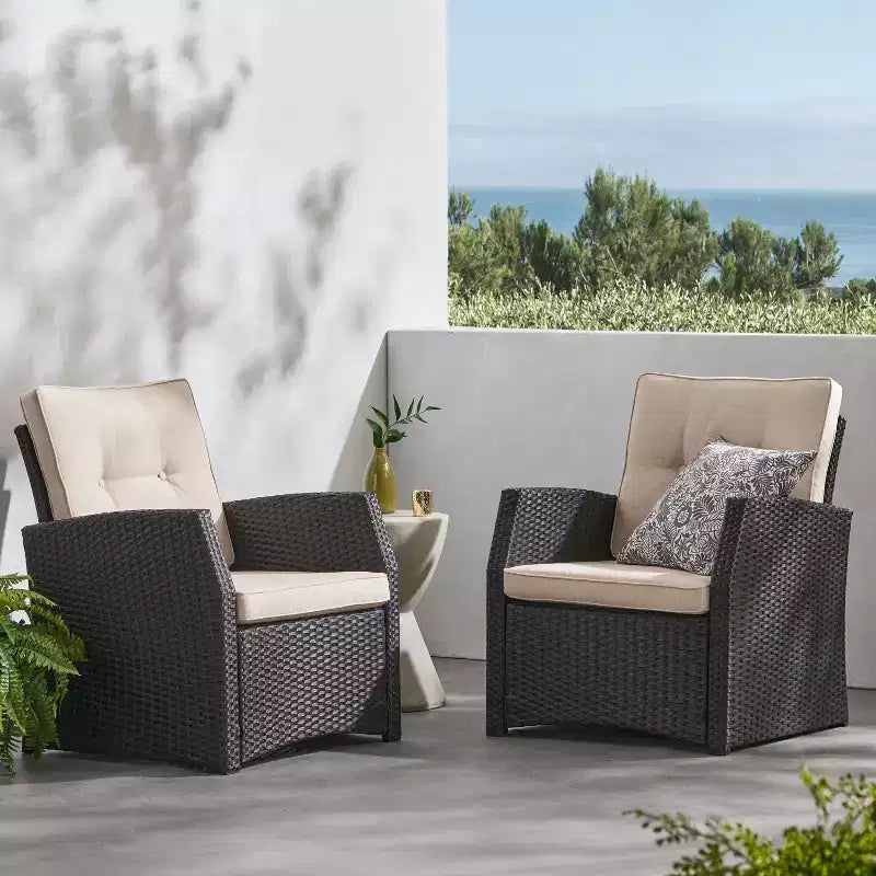 Christopher Knight Home Sanger - Fauteuil de jardin en osier avec coussins capitonnés (Lot de 2), Marron foncé/Beige