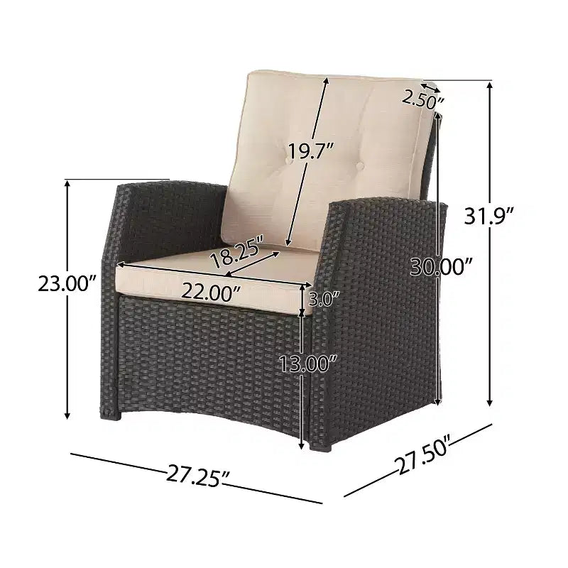 Christopher Knight Home Sanger - Fauteuil de jardin en osier avec coussins capitonnés (Lot de 2), Marron foncé/Beige