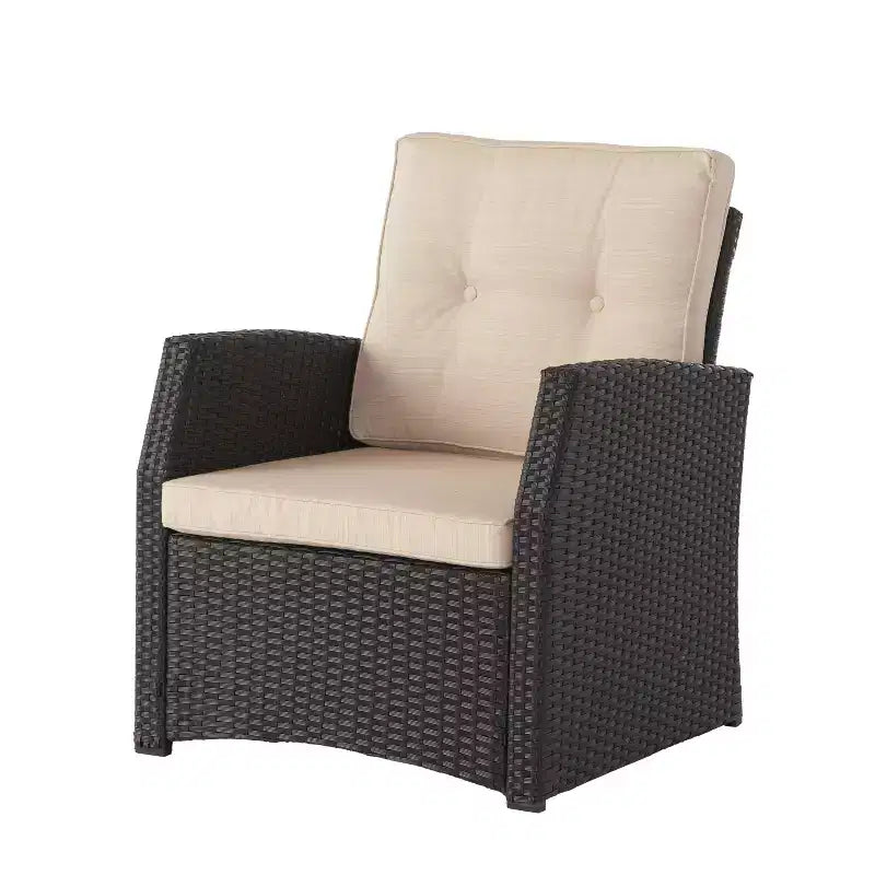Christopher Knight Home Sanger - Fauteuil de jardin en osier avec coussins capitonnés (Lot de 2), Marron foncé/Beige