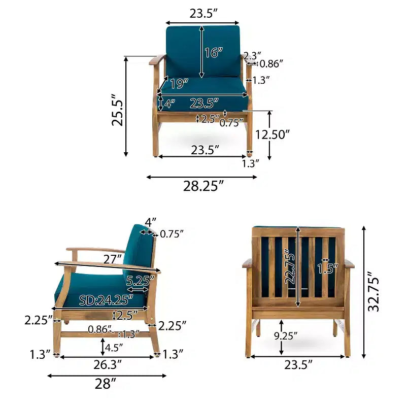 Christopher Knight Home Abena Fauteuils de jardin en bois d'acacia avec coussins (lot de 2)