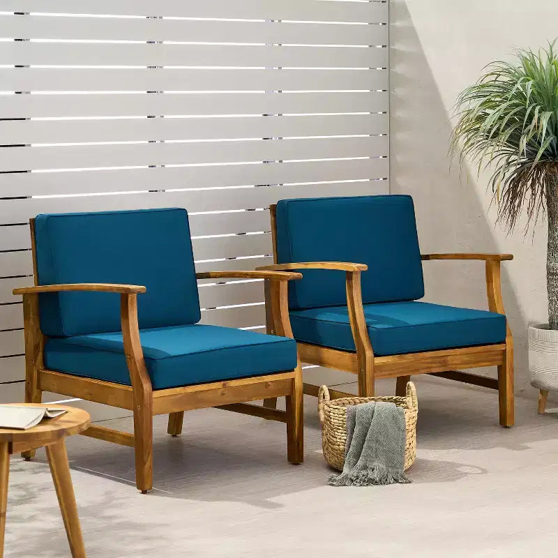 Christopher Knight Home Abena Outdoor Acacia Wood Club Chairs with Cushions(Set of 2)