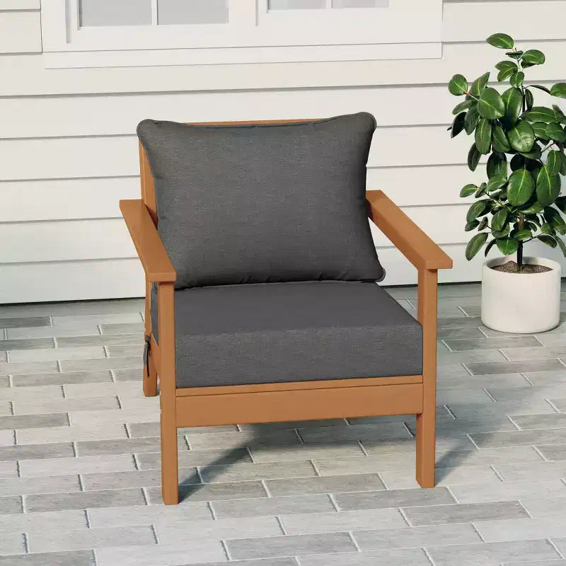 Fauteuil de jardin moderne WestinTrends Avalon en teck et HDPE avec coussins d'assise profonds