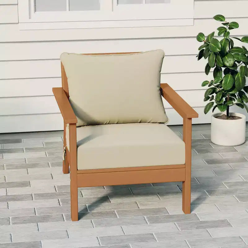 Fauteuil de jardin moderne WestinTrends Avalon en teck et HDPE avec coussins d'assise profonds