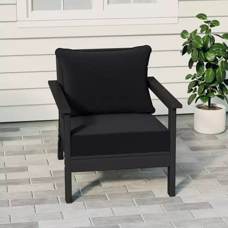 Fauteuil de jardin moderne WestinTrends Avalon noir en PEHD avec coussins d'assise épais