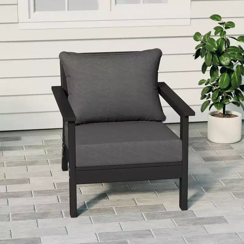 Fauteuil de jardin moderne WestinTrends Avalon noir en PEHD avec coussins d'assise épais