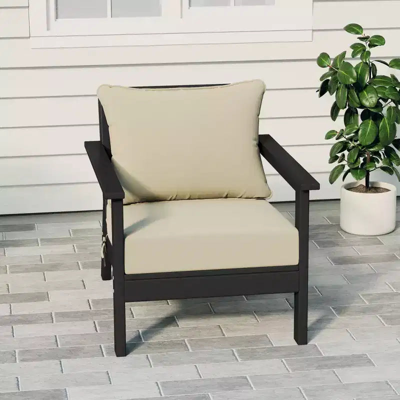 Fauteuil de jardin moderne WestinTrends Avalon noir en PEHD avec coussins d'assise épais
