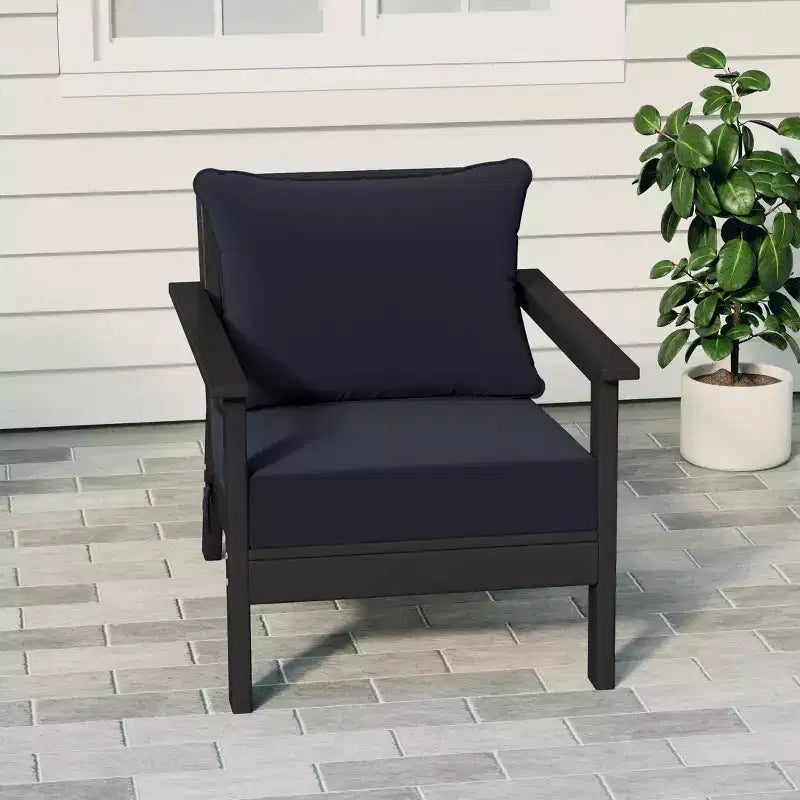 Fauteuil de jardin moderne WestinTrends Avalon noir en PEHD avec coussins d'assise épais