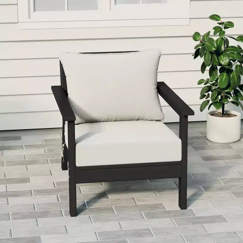Fauteuil de jardin moderne WestinTrends Avalon noir en PEHD avec coussins d'assise épais