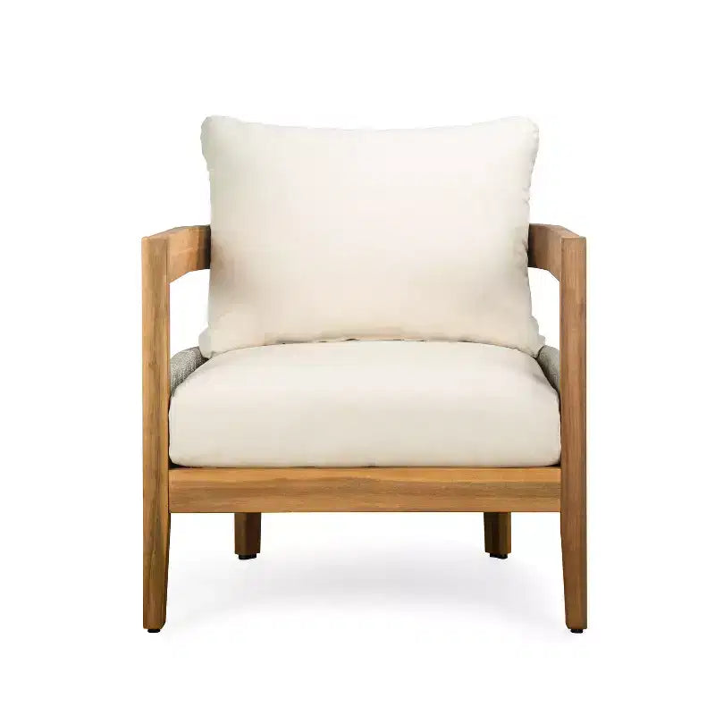 Christopher Knight Home Fawn Modern Outdoor Acacia Wood Club Chair with Cushions, Beige/Teak