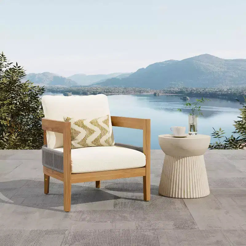 Christopher Knight Home Fawn Fauteuil de club d'extérieur moderne en bois d'acacia avec coussins, beige/teck