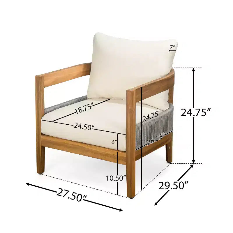 Christopher Knight Home Fawn Fauteuil de club d'extérieur moderne en bois d'acacia avec coussins, beige/teck
