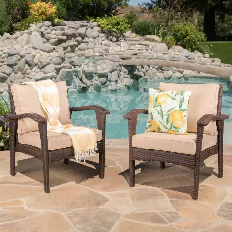 Fauteuils de jardin en osier avec coussin GDFStudio Hilary (Lot de 2)
