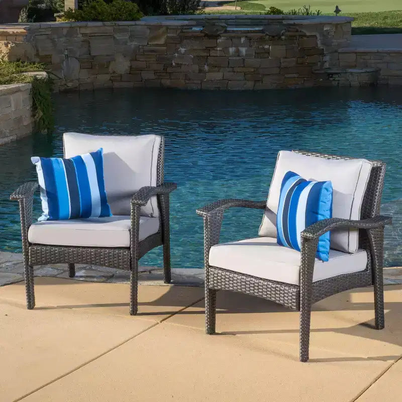 Fauteuils de jardin en osier avec coussin GDFStudio Hilary (Lot de 2)