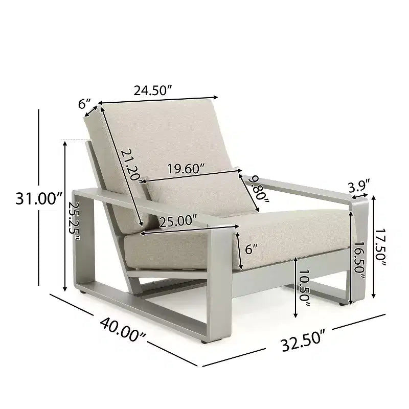 Christopher Knight Home Adrian Fauteuil de club extérieur en aluminium avec coussin lombaire, beige/argent