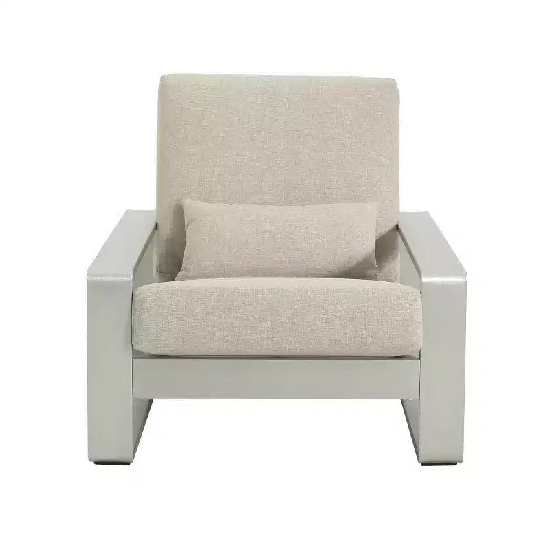 Christopher Knight Home Adrian Fauteuil de club extérieur en aluminium avec coussin lombaire, beige/argent