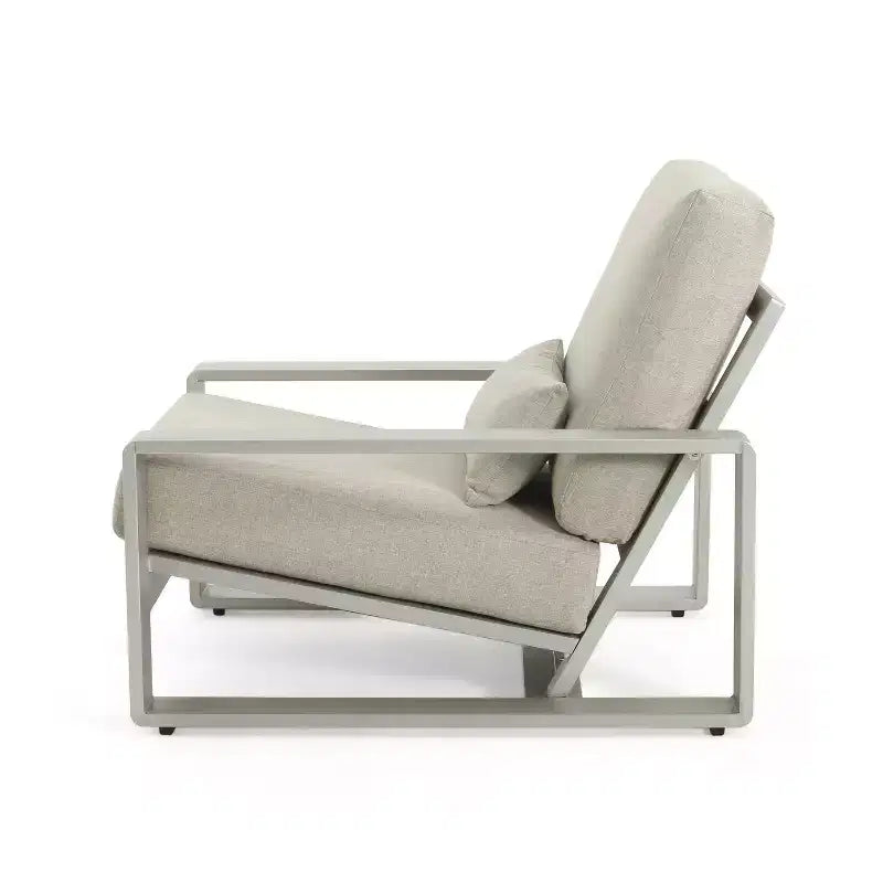 Christopher Knight Home Adrian Fauteuil de club extérieur en aluminium avec coussin lombaire, beige/argent