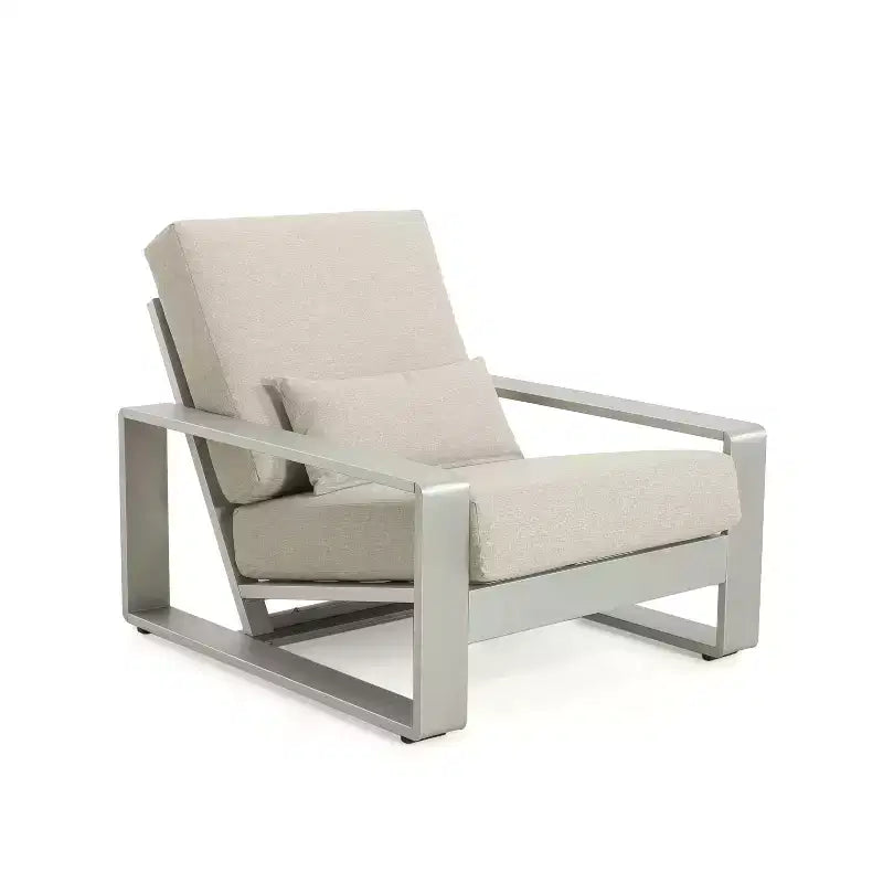 Christopher Knight Home Adrian Outdoor Aluminum Club Chair with Lumbar Pillow, Beige/Silver