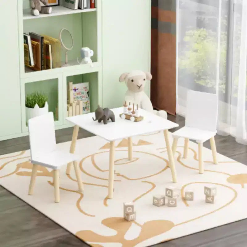 Table et 2 chaises pour enfants, ensemble table et chaises 3 pièces pour tout-petits, ensemble de table de jeu d'activités en bois (blanc)