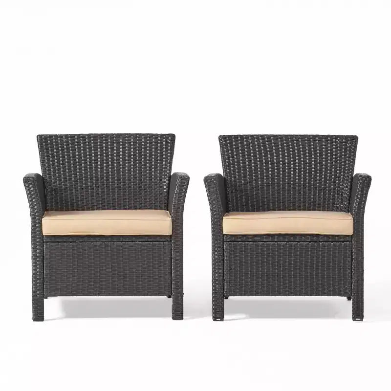 GDFStudio Raina Outdoor Wicker Club Chairs with Cushion (Set of 2)