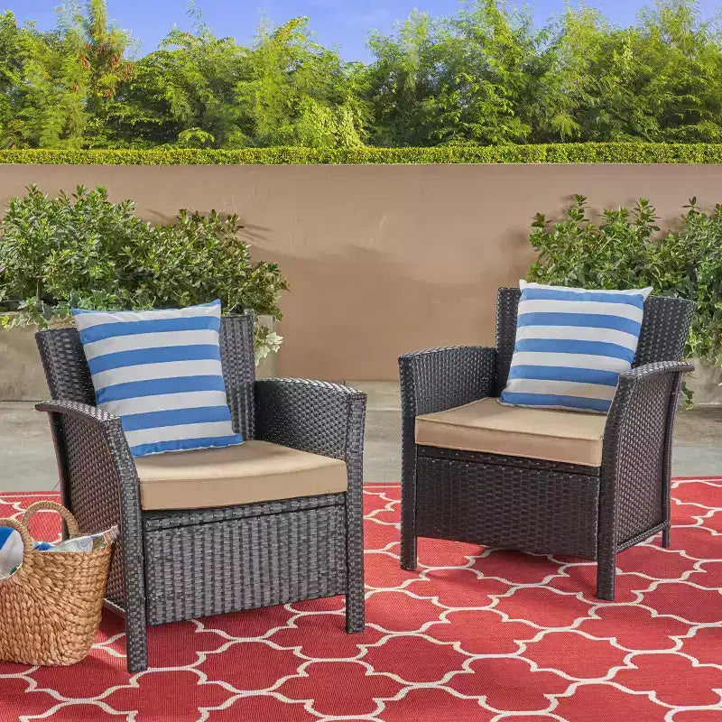 GDFStudio Fauteuils de jardin en osier Raina avec coussin (Lot de 2)