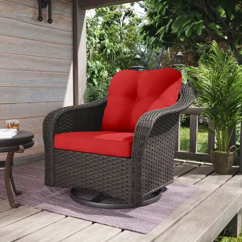Fauteuil à bascule d'extérieur UPTIOT en osier/rotin avec coussins