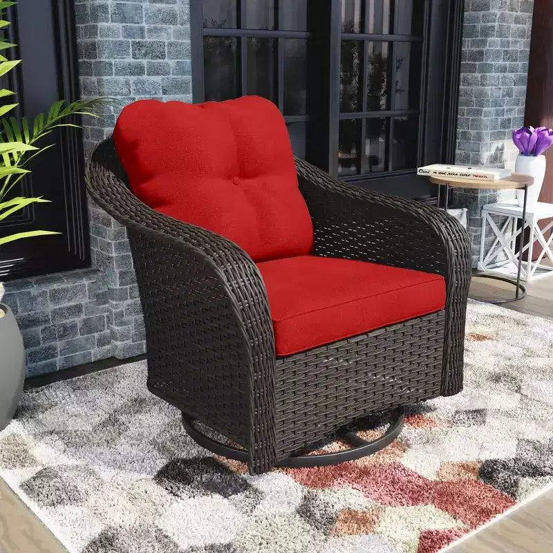 Fauteuil à bascule d'extérieur UPTIOT en osier/rotin avec coussins