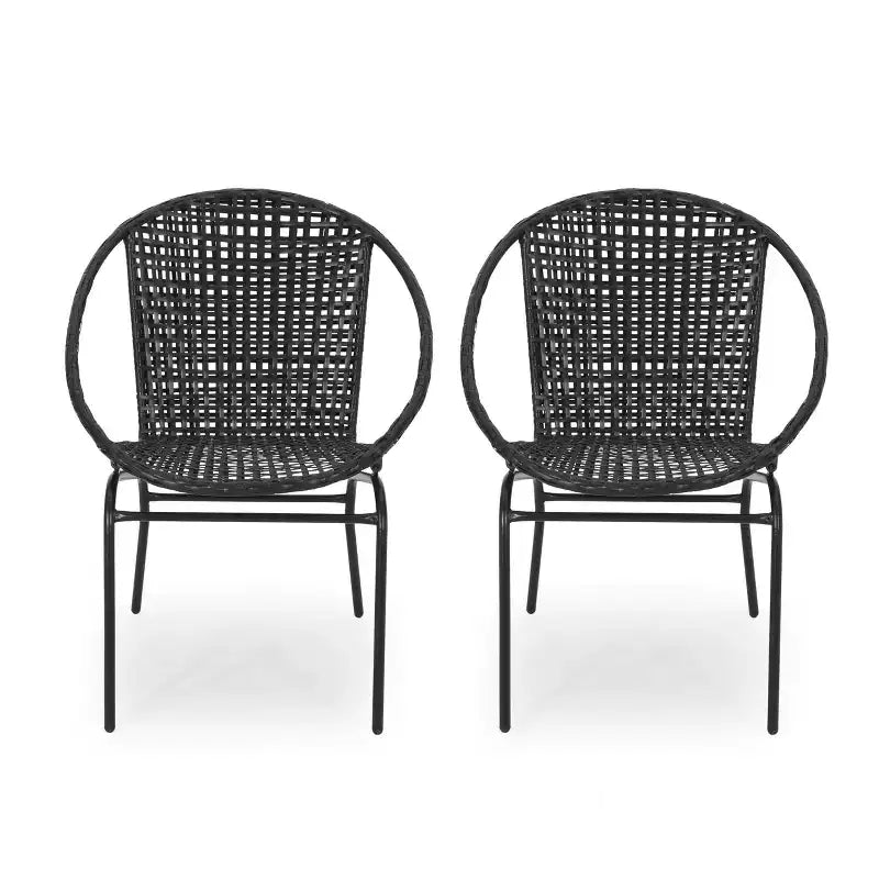 GDFStudio Belvidere Outdoor Modern Wicker and Iron Club Chairs (Set of 2)