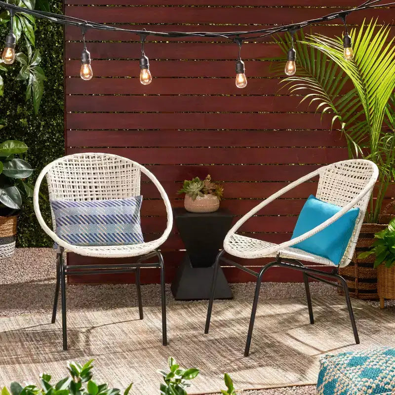 Chaises club GDFStudio Belvidere modernes en osier et fer forgé pour l'extérieur (ensemble de 2)