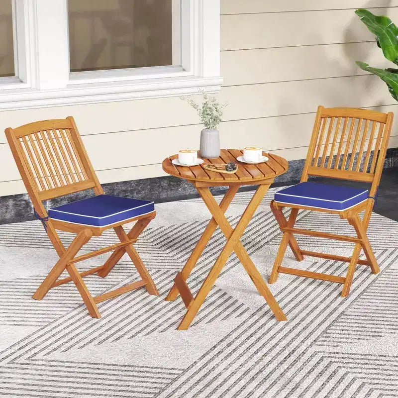 Costway Lot de 2 chaises pliantes d'extérieur en bois d'acacia, dossier haut, avec coussins d'assise, beige/rouge/bleu marine
