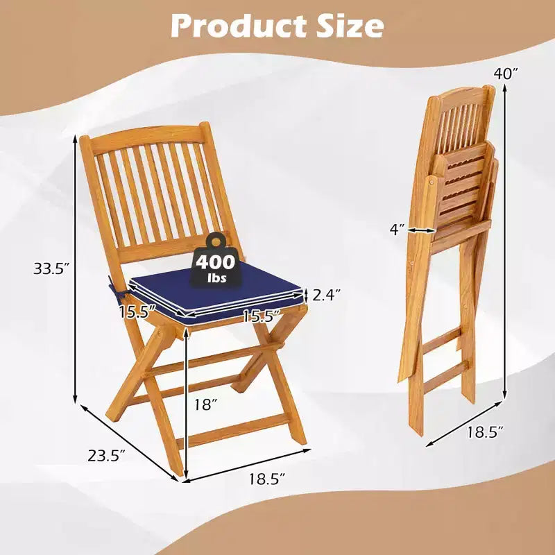 Costway Lot de 2 chaises pliantes d'extérieur en bois d'acacia, dossier haut, avec coussins d'assise, beige/rouge/bleu marine
