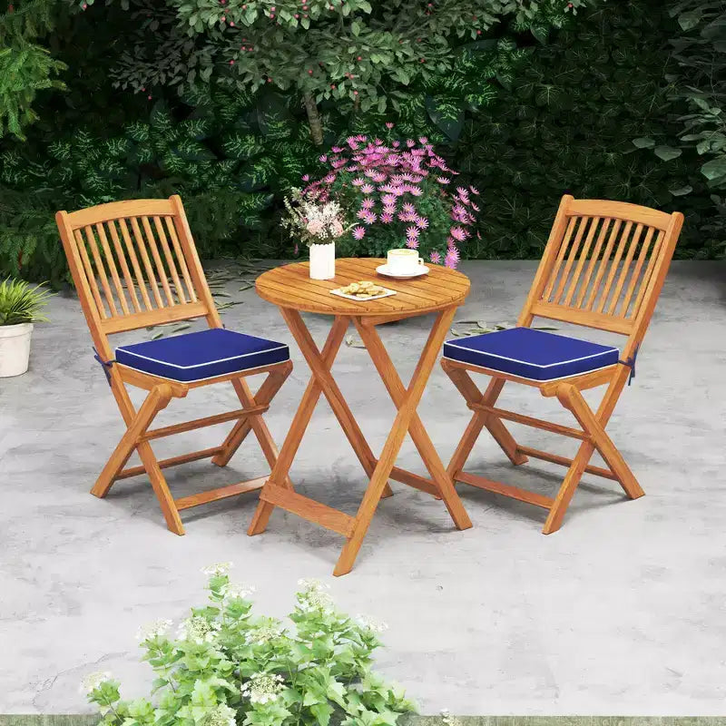 Costway Lot de 2 chaises pliantes d'extérieur en bois d'acacia, dossier haut, avec coussins d'assise, beige/rouge/bleu marine