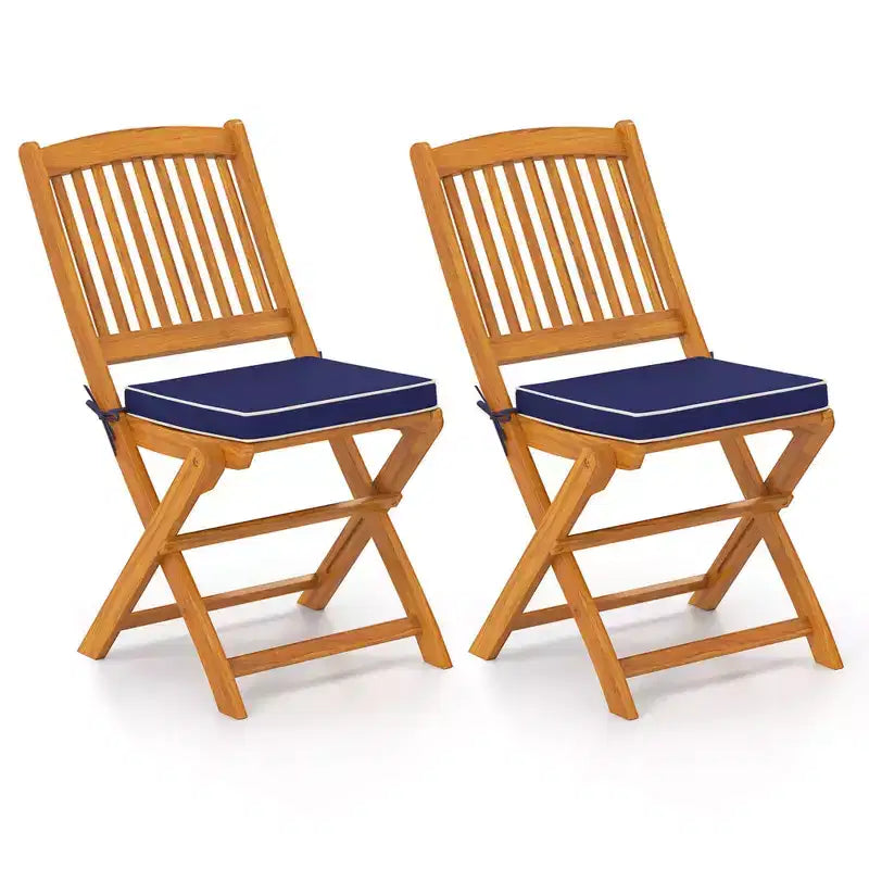 Costway Lot de 2 chaises pliantes d'extérieur en bois d'acacia, dossier haut, avec coussins d'assise, beige/rouge/bleu marine