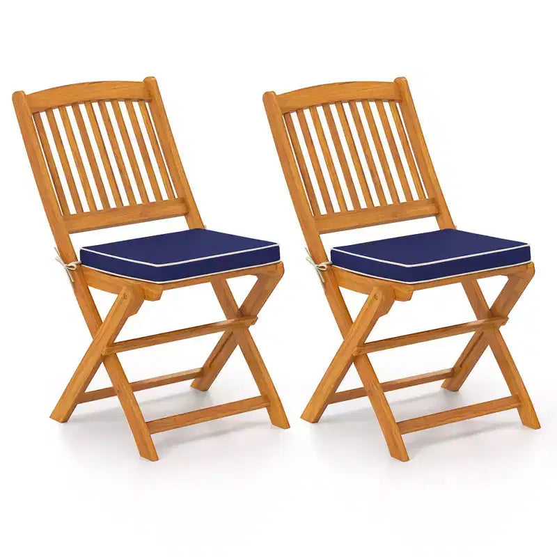 Costway Lot de 2 chaises pliantes d'extérieur en bois d'acacia, dossier haut, avec coussins d'assise, beige/rouge/bleu marine