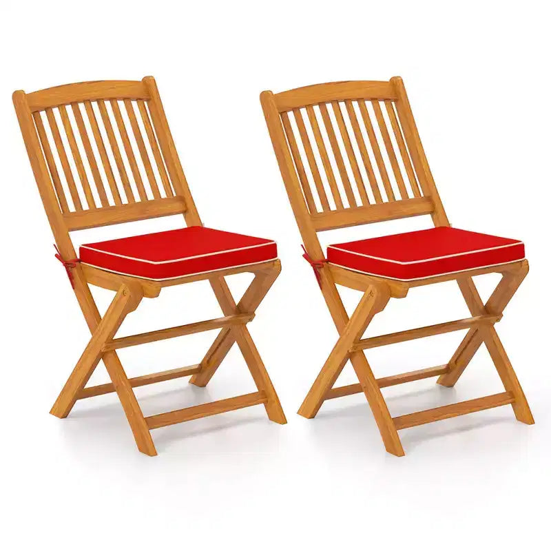 Costway Lot de 2 chaises pliantes d'extérieur en bois d'acacia, dossier haut, avec coussins d'assise, beige/rouge/bleu marine