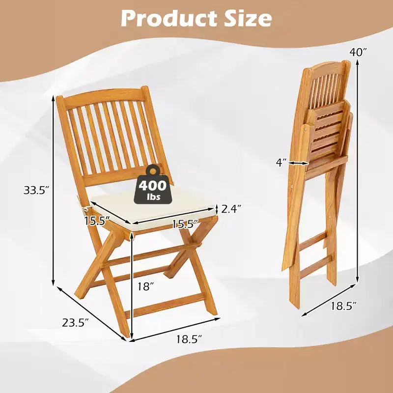 Costway Lot de 2 chaises pliantes d'extérieur en bois d'acacia, dossier haut, avec coussins d'assise, beige/rouge/bleu marine
