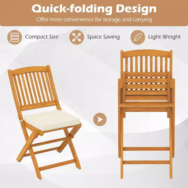 Costway Lot de 2 chaises pliantes d'extérieur en bois d'acacia, dossier haut, avec coussins d'assise, beige/rouge/bleu marine