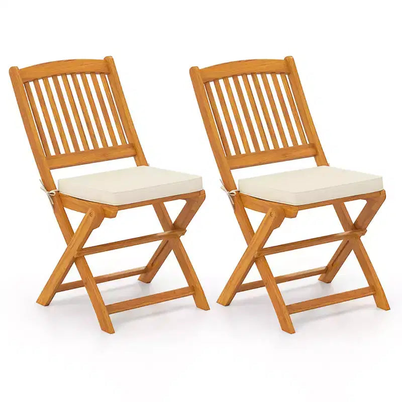 Costway Lot de 2 chaises pliantes d'extérieur en bois d'acacia, dossier haut, avec coussins d'assise, beige/rouge/bleu marine