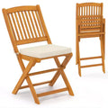 Costway Outdoor Folding Chairs Set of 2 Acacia Wood High-Back Chair with Seat Cushions Beige/Red/Navy