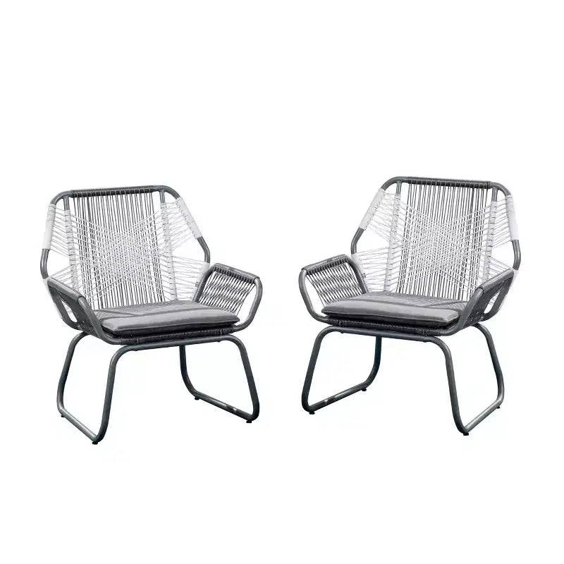 GDFStudio Aiden Outdoor Wicker and Steel Club Chairs with Cushion (Set of 2), Gray and White