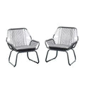 GDFStudio Aiden Outdoor Wicker and Steel Club Chairs with Cushion (Set of 2), Gray and White