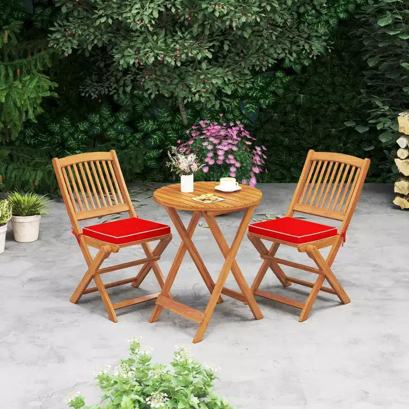 Lot de 4 chaises pliantes d'extérieur Costway en bois d'acacia, dossier haut, avec coussins d'assise beige/bleu marine/rouge