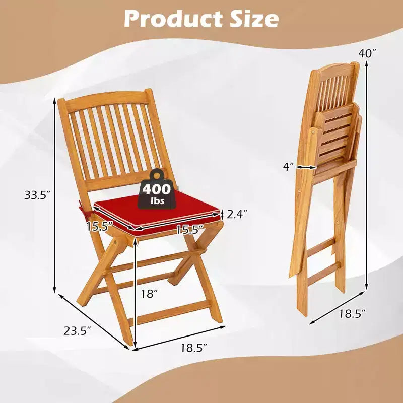Lot de 4 chaises pliantes d'extérieur Costway en bois d'acacia, dossier haut, avec coussins d'assise beige/bleu marine/rouge