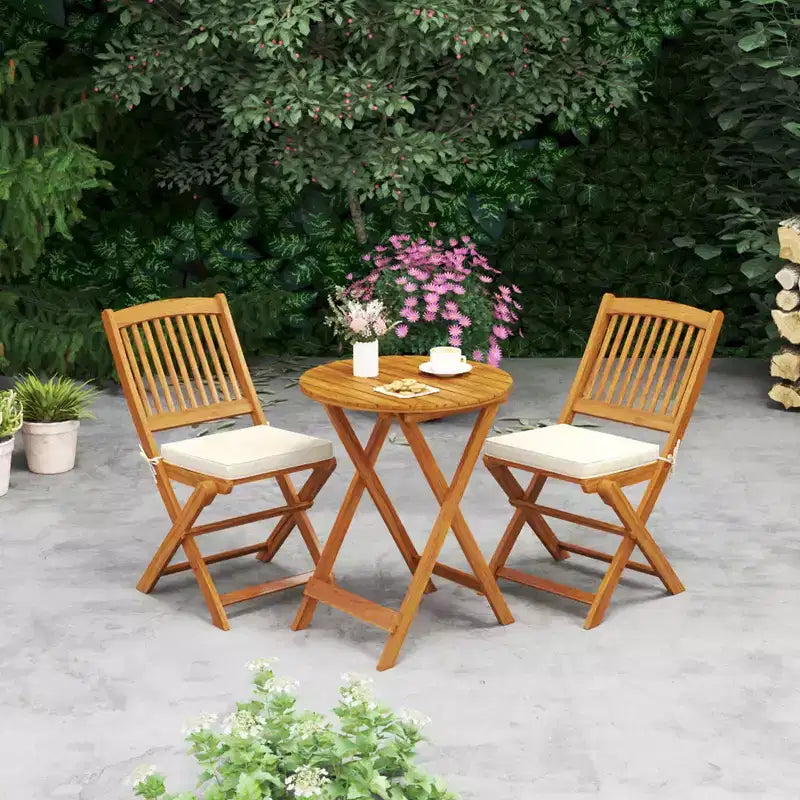 Lot de 4 chaises pliantes d'extérieur Costway en bois d'acacia, dossier haut, avec coussins d'assise beige/bleu marine/rouge