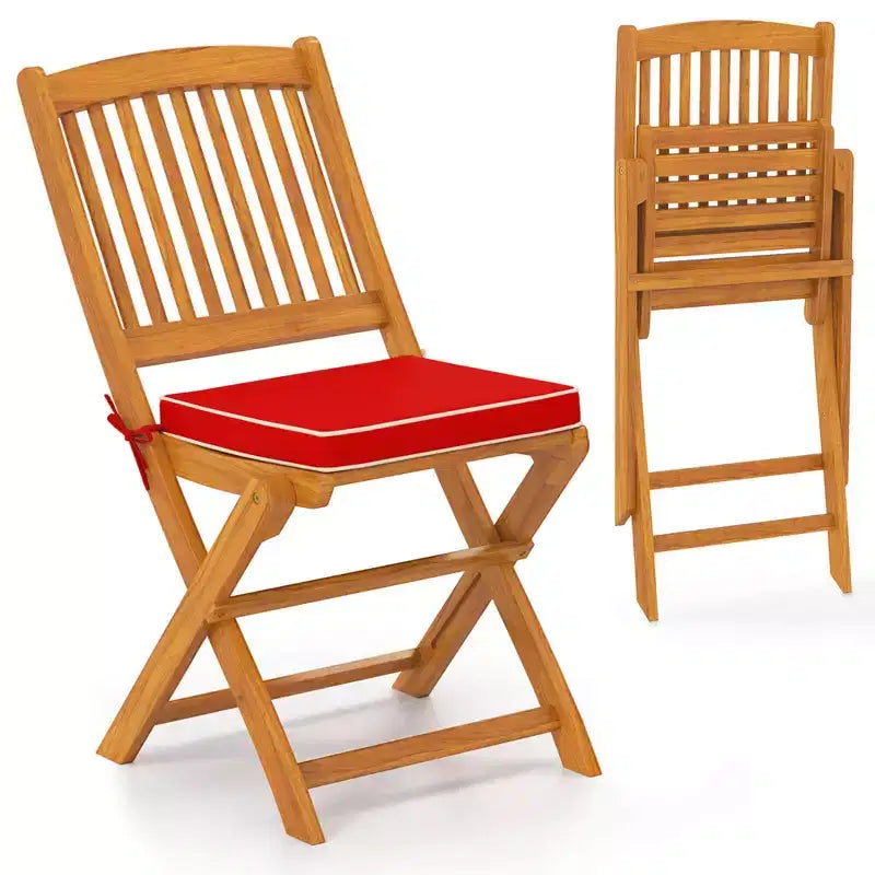 Lot de 4 chaises pliantes d'extérieur Costway en bois d'acacia, dossier haut, avec coussins d'assise beige/bleu marine/rouge