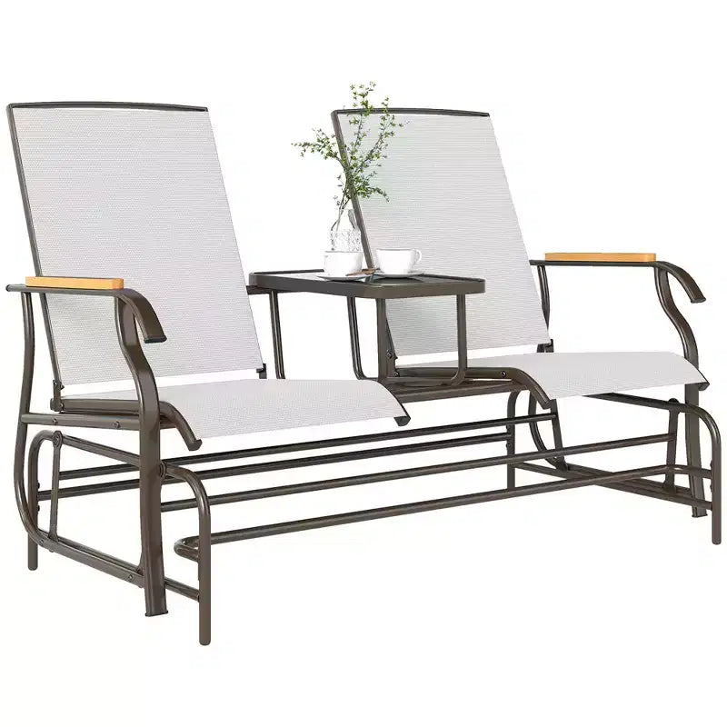 Banc à bascule Outsunny pour 2 personnes avec table, balançoire de jardin en maille respirante pour terrasse, jardin, arrière-cour, porche
