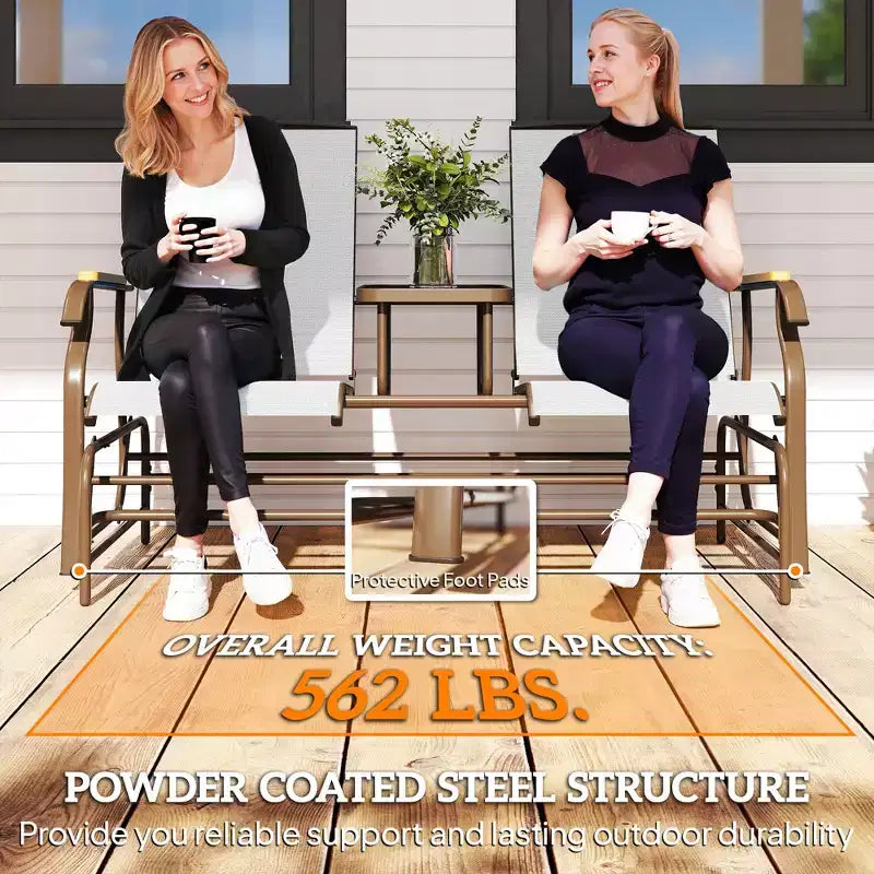 Banc à bascule Outsunny pour 2 personnes avec table, balançoire de jardin en maille respirante pour terrasse, jardin, arrière-cour, porche