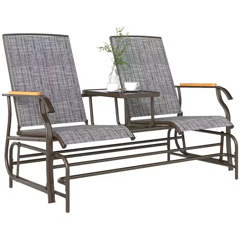 Banc à bascule Outsunny pour 2 personnes avec table, balançoire de jardin en maille respirante pour terrasse, jardin, arrière-cour, porche