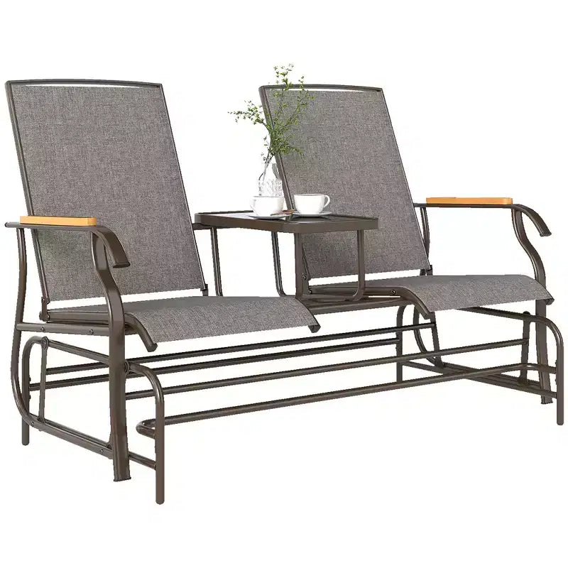 Banc à bascule Outsunny pour 2 personnes avec table, balançoire de jardin en maille respirante pour terrasse, jardin, arrière-cour, porche