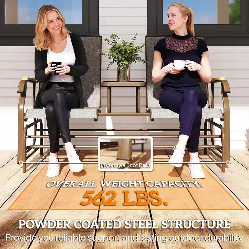 Banc à bascule Outsunny pour 2 personnes avec table, balançoire de jardin en maille respirante pour terrasse, jardin, arrière-cour, porche