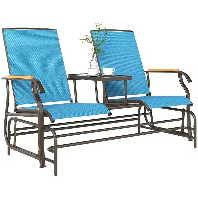 Banc à bascule Outsunny pour 2 personnes avec table, balançoire de jardin en maille respirante pour terrasse, jardin, arrière-cour, porche